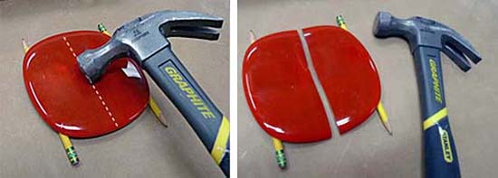 Hammering the fused glass!